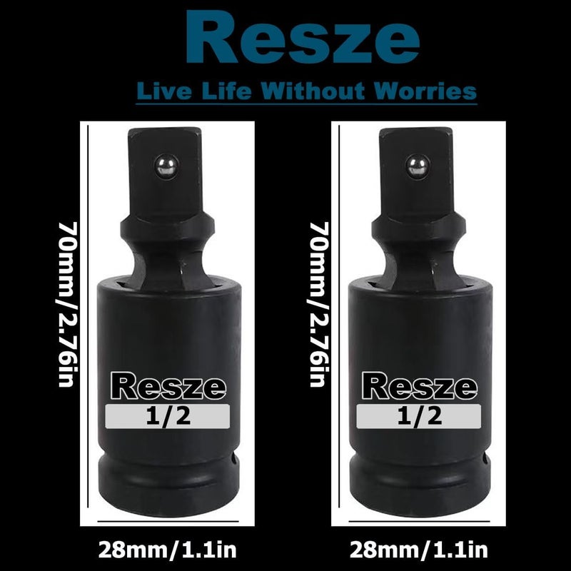 Resze 2 Pcs 1/2"Drivers Universal Joint Swivel Socket Adapter Set, Impact Universal Joint，U-Joint Drive Impact Grad Wobble Socket Wrench Set，Full Impact Grade - Image 2